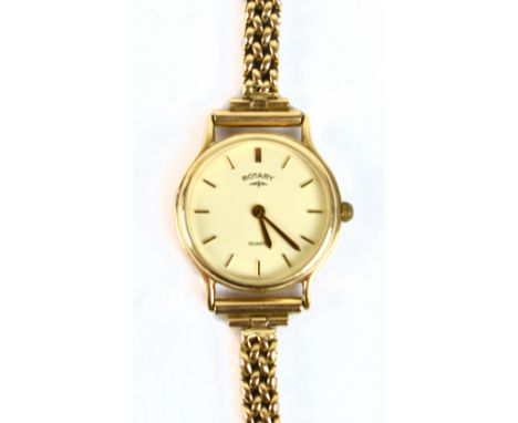 ROTARY; a 9ct yellow gold cased lady's wristwatch, the dial set with baton numerals, on 9ct yellow gold strap.Additional Info