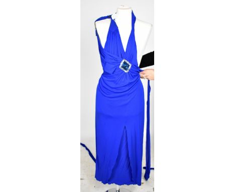 OSSIE CLARK; a long petrol blue evening dress with blue and silver sequins, size 10.Additional InformationAge is probably 198