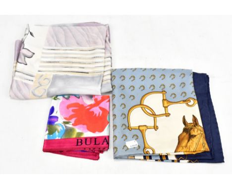 LANVIN; a 100% silk scarf in original box, 89 x 89cm, 100% silk Celine scarf and a Bulaggi scarf (3).