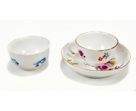 MEISSEN; a Marcolini period blue and white tea bowl, painted with insects and floral sprays, blue painted mark to base, diame