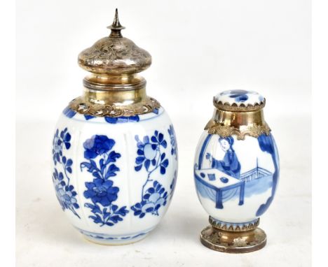 A Chinese Kangxi porcelain ovoid vase decorated in underglaze blue with floral sprays, with later European foliate motif whit