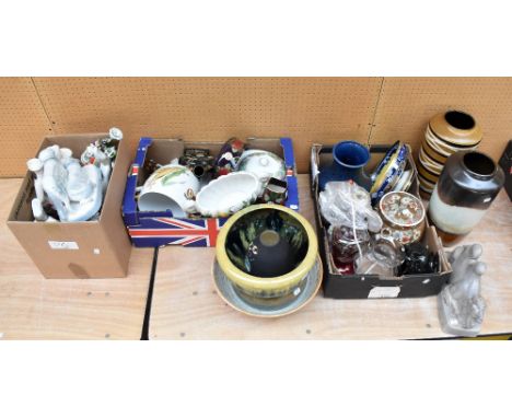 A quantity of assorted ceramics and glassware to include a Losol ware pedestal bowl, West German ceramic vases, hand painted 