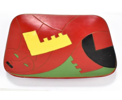 NAVAJO; a hand painted mid-century square bowl decorated with an abstract face and Cubist style designs, impressed marks vers