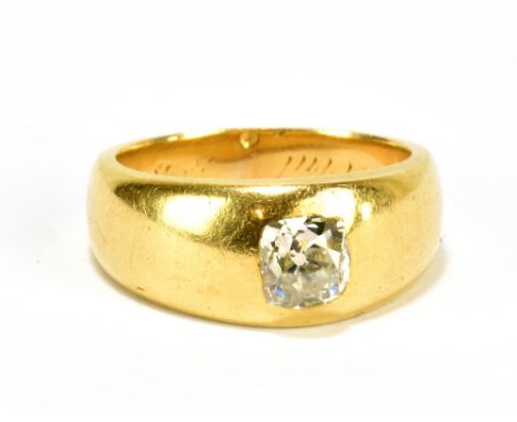 A yellow metal and diamond gentleman's signet ring, the diamond weighing approx 0.50ct, inscribed to the inner band 'Wm Evans