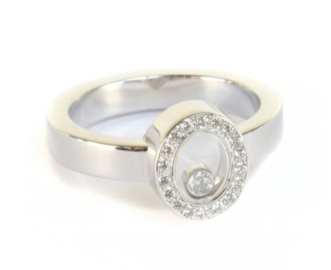CHOPARD; an 18ct white gold 'Happy Diamonds' ring, signed, no.2972812 82/3875-20, ring size M 1/2, sold with certificate, pap