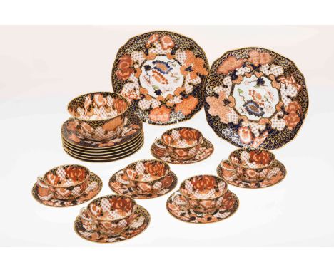 A ROYAL CROWN DERBY OLD IMARI TEA SERVICE, comprising six cups and saucers, six tea plates and two sandwich plates, each deco