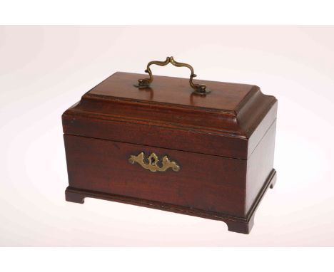 A GEORGE III MAHOGANY TEA CADDY, with caddy top, the interior with tin canisters, raised on bracket feet. 23cm wide