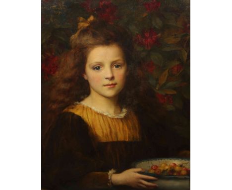 GEORGE SHERIDAN KNOWLES (1863-1931), PORTRAIT OF A YOUNG GIRL WITH A BOWL OF CHERRIES, half length, signed top left and dated