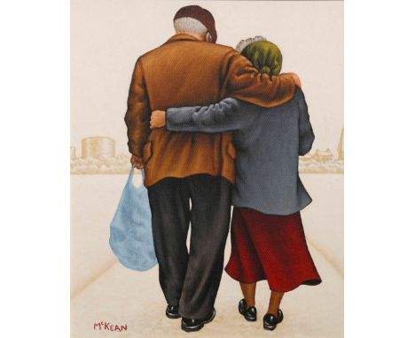 GRAHAM MCKEAN (BORN 1962), "AT THE END OF THE DAY", signed lower left, oil on canvas, framed. 33.5cm by 28cm