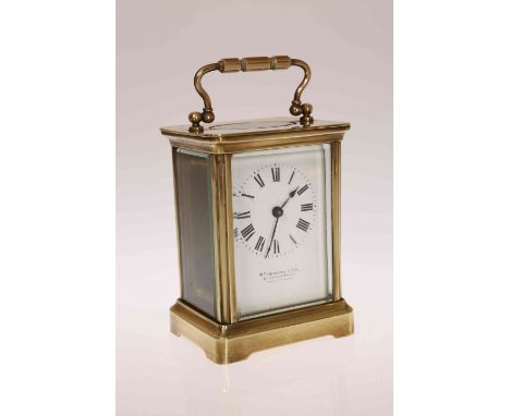 A FRENCH BRASS CASED CARRIAGE CLOCK, retailed by William Bruford & Son, Eastbourne & Exeter, early 20th Century. 11cm excludi