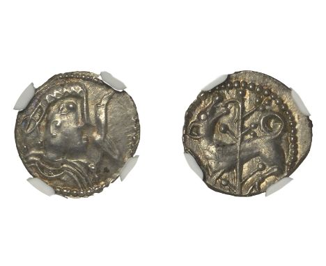 Early Anglo-Saxon Period, Sceatta, Secondary series K, type 42, draped bust right, hair knotted behind, a bird of prey on sho