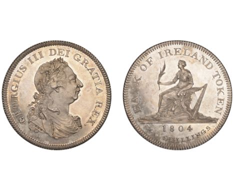 George III (1760-1820), Bank of Ireland coinage, Proof Six Shillings, 1804, top leaf points to end of e in dei, close initial