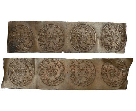 Charles I (1625-1649), Copper strip of eight Farthings, Richmond type 6, mm. double rose, obv. dies 1, 2, 3, 4, 5, 6, 7, 8, 6