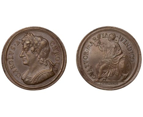 Charles II (1660-1685), Pattern Halfpenny, undated, in copper, by John Roettier, 10.02g (BMC 404). Pleasing surfaces with a l