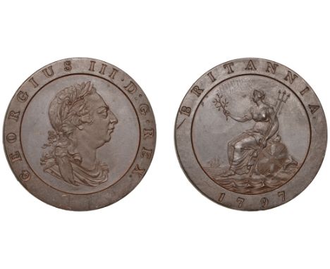 George III (1760-1820), Pre-1816 issues, Proof Twopence, 1797 (late Soho), in copper, draped bust right, k : · on lowest fold