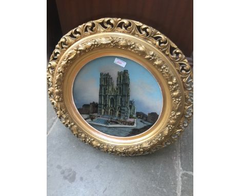 A TOURIST TYPE CONCAVE PRINT ON GLASS CIRCA 1900 IN GILT FRAME