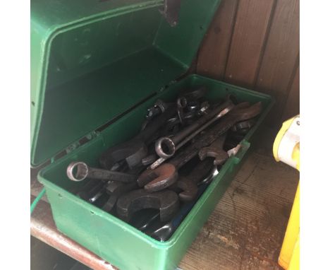 BOX OF SPANNERS, TOOLS, ETC