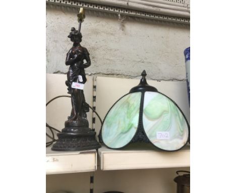 SPELTER FIGURE LAMP WITH GLASS SHADE