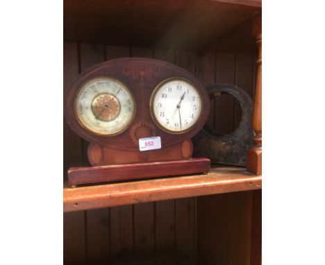 INLAID EDWARDIAN MAHOGANY CLOCK BAROMETER