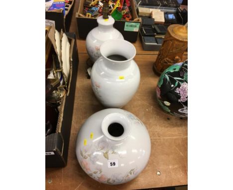 Two Denby vases and a lamp