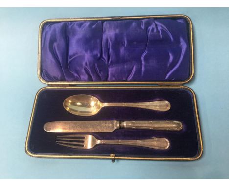 Cased silver knife, fork and spoon set