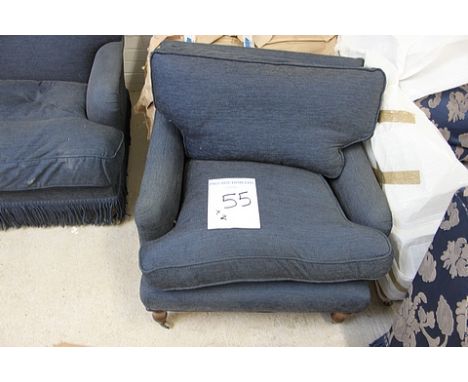 A pair of modern upholstered corduroy armchairs castor front leg with loose cushion 500mm x 780mm
