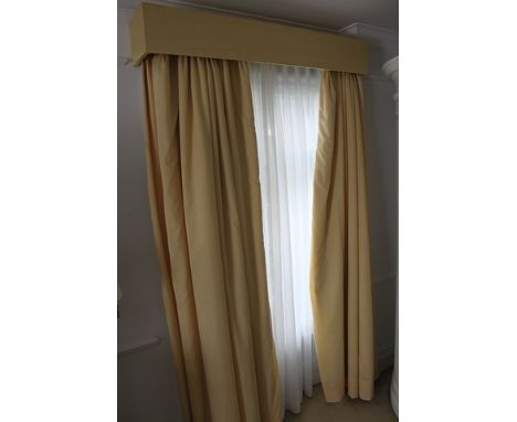 A pair of luxury lined canary yellow /soft gold curtains 2300mm drop 