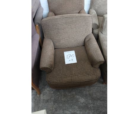 A pair of upholstered light fleck brown fire retardant arm chairs 570mm x 760mm