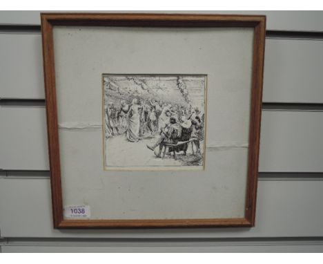 A pen and Ink sketch, attributed to George Percy Jacomb- Hood, illustration for E E Hales book, 'In his name 'page 321, 1870'