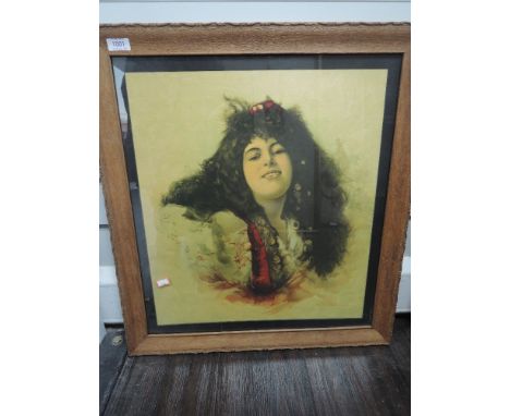 A print, Gypsy woman, style of Hicks, 50 x 45cm, plus frame and glazed, and decorative prints, inc after William Heaton Coope