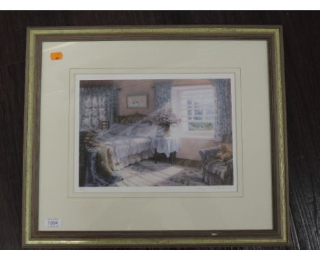 A Ltd Ed print, after Stephen Darbishire, Lakeland cottage bedroom, signed, and num 219/450, 24 x 32cm, plus frame and glazed