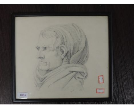 A pencil sketch, portrait study, indistinctly attributed and initialled, 28 x 31cm, plus frame and glazed
