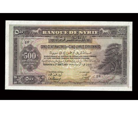 *Syria, Banque de Syrie, specimen 500 piastres / 5 livres, Beyrouth, 1 Aug. 1919, by Bradbury, Wilkinson & Co., face in brown