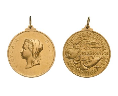 *Great Britain, Victoria, International Fisheries Exhibition, 1883, gold medal by L.C. Wyon and J. Pinches, crowned bust left