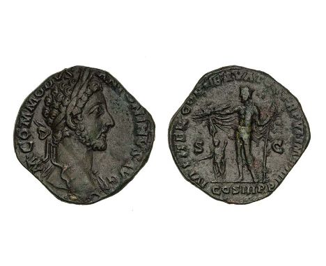 *Commodus (177-192), sestertius, 181, laureate bust right wearing aegis, rev., Jupiter standing facing, head left, holding th