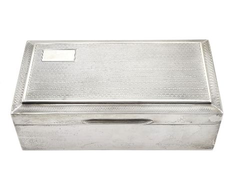 Silver table cigarette/cigar box, engine turned decoration with rectangular cartouche, by S J Levi &amp; Co, Birmingham 1932C