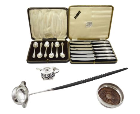 Set of six silver teaspoons by P Ashberry &amp; Sons, Sheffield 1923, silver toddy ladle by Barrowclift Silvercraft, Birmingh