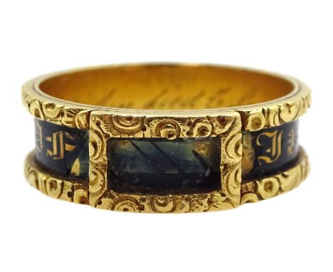 William IV 18ct gold and enamel 'In Memory Of' ring, makers mark RB, London 1833, inscribed within 'William Dickin died 5 Sep