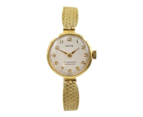 Hefix 9ct gold ladies manual wind bracelet wristwatch, hallmarked, boxedClick here to view further images, condition reports,