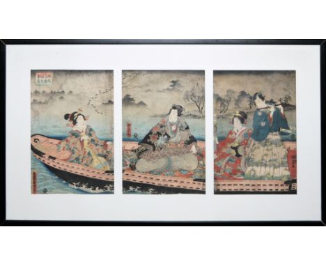 Utagawa Kunisada, Bootsfahrt des Prinzen Genji, Holzschnitt-Triptychon, Japan 19. Jh. Utagawa Kunisada (Toyokuni III, 1786-18