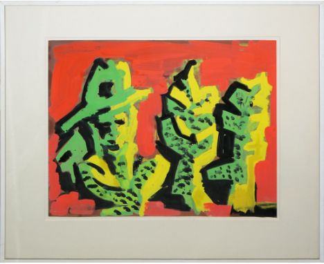 Davie, Alan (?), Abstrakte Komposition mit männl. Porträt, Gouache von 1975, gerahmtJames Alan Davie zugeschrieben/ attr., 19