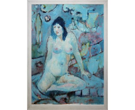 Willy Wiedmann, Blauer Akt, Ölgemälde gerahmtWilhelm Richard Heinrich „Willy“ Wiedmann,1929 Ettlingen - 2013 Bad Cannstatt, S