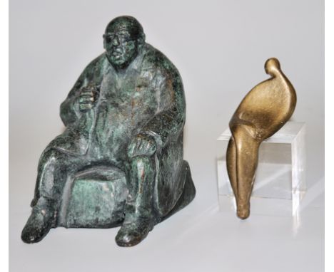 Christian Peschke, Sitzender Mann &amp;amp; Kleine Sitzende, 2 BronzeplastikenChristian Peschke, 1946 Bad Säckingen - 2017, d