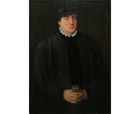 Hans II Holbein Umkreis oder Bartholomäus Bruyn II Werkstatt, Großes Dreiviertelporträt eines edlen Herrn, Ölgemälde des 16. 