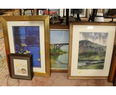 A SELECTION OF PICTURES AND PRINTS TO INCLUDE A PAINTING OF IRONBRIDGE, WITHER PRINT ETC.