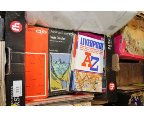 A BOX OF ORDNANCE SURVEY MAPS ETC.