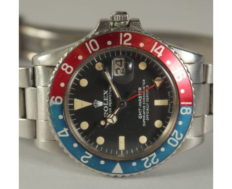 A ROLEX GMT-MASTER OYSTER PERPETUAL SUPELATIVE CHRONOMETER, 580, "PEPSI" DIAL GENTLEMAN'S STAINLESS STEEL WRISTWATCH, stamped