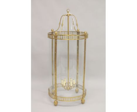 A VERY GOOD LARGE GILT CIRCULAR LANTERN. 4ft high x 1ft 9ins diameter.