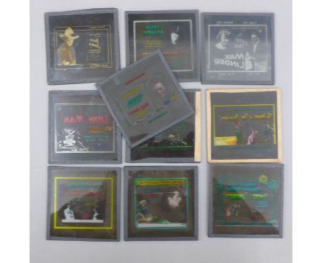 Ten magic lantern slides with film poster adverts including two Mary Pickford, Elmo Lincoln, etc.