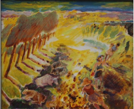 LORNA VAHEY, To the Source of the Brame, oil on panel, signed with initialled and dated 1994, framed. 28.5 x 24 cm. 